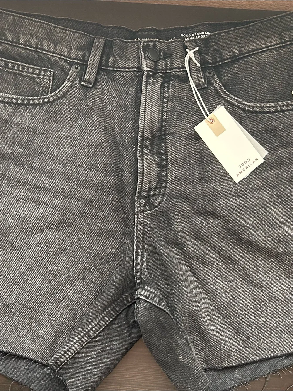 Good American Good Standard Long Shorts - Washed Black High-Rise